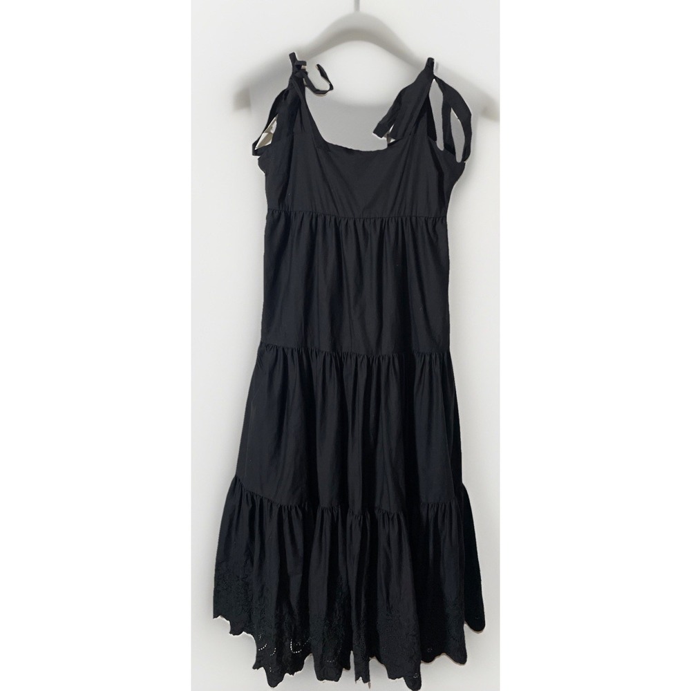 Jason Wu Black Tiered Maxi Dress Eyelet Trim CottageCore Witchy Whimsigoth Sz Lg